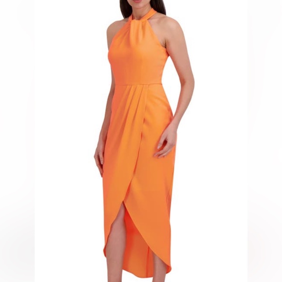 NWT Julia Jordan Knot Neck Halter Dress Size 12 -Neon Orange - Picture 4 of 10